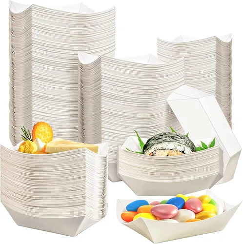 Vista 12 de Paquete de 200 bandejas pequeñas de papel para alimentos, botes desechables de papel kraft de 0.25 libras, color marrón, bandejas para servir