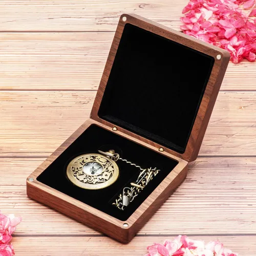 Vista 5 de COSISO Caja de regalo de reloj de bolsillo de madera de nogal, portátil, de un solo bolsillo, organizador de viaje para hombres y mujeres