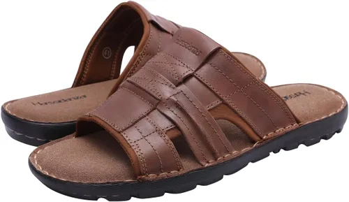 Vista 3 de Harssidanzar Sandalias de cuero para hombre, espuma viscoelástica, ligeras, de verano, sandalias para hombre, sandalias de playa para exteriores