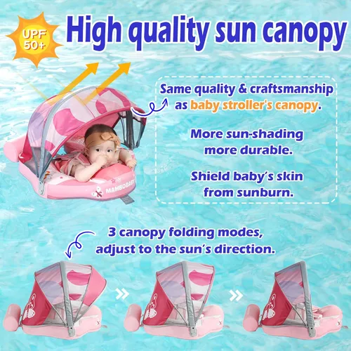 Vista 6 de Mambobaby Flotador con toldo mejorado no inflable para bebé, flotador inteligente de Mambo para natación, flotador de natación para bebé, flotador