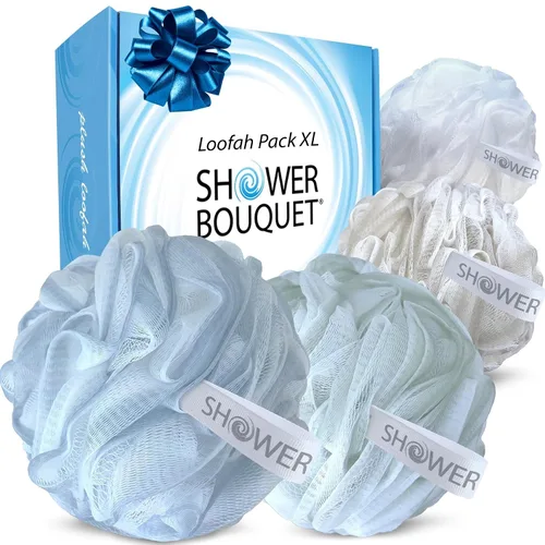 Vista 10 de SHOWER BOUQUET Esponja de baño de lufa XL Swirl-Deep-Deep-4-Pack/ Extra Grande 2.65 oz de malla suave Luffa Loofa Lufa Lufa Puff Set/Exfoliante