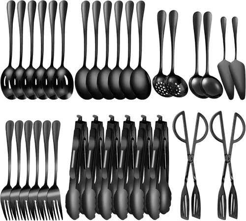 Vista 21 de Juego de 20 utensilios para servir, utensilios completos de acero inoxidable para bufé de catering para barbacoas de verano, parrillas, picnic