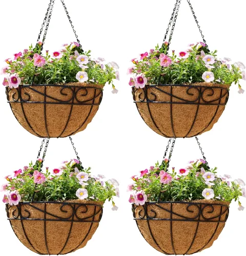 Vista 9 de EIMQUVW Macetas Colgantes de Metal para Exteriores (Paquete de 2, 12 pulgadas) Cestas Colgantes para Plantas Soporte de Plantas de Alambre Redondo