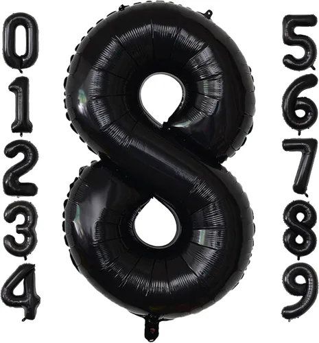 Vista 29 de Globos gigantes de números negros de 40 pulgadas, globos de aluminio de Mylar con helio para cumpleaños, globo número 0 para decoración de fiestas