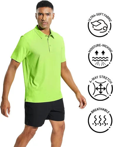 Vista 3 de MIER Polo de manga corta para hombre, protección solar, polo de golf, secado rápido