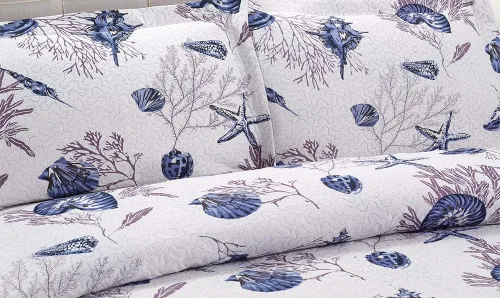 Vista 9 de Juego de edredón de tamaño Queen - Edredón ligero reversible, colcha, cubrecama - Ropa de cama costera - Decoración del hogar con concha de estrella