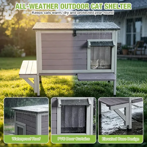 Vista 6 de GUTINNEEN Casa grande climatizada para gatos al aire libre con forro