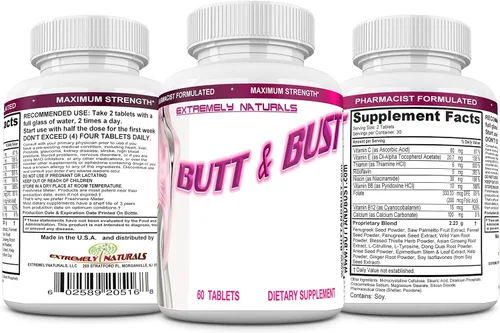 Vista 4 de Píldoras naturales de aumento y ampliación de senos y glúteos, 60 tabletas (doble potencia, 2640 mg).