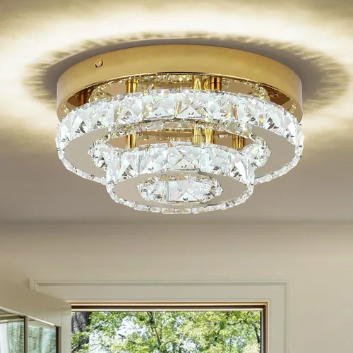 Vista 9 de Lámpara de araña de cristal moderna de 9.8 pulgadas con montaje empotrado al techo, mini lámpara de araña negra con iluminación LED para dormitorio