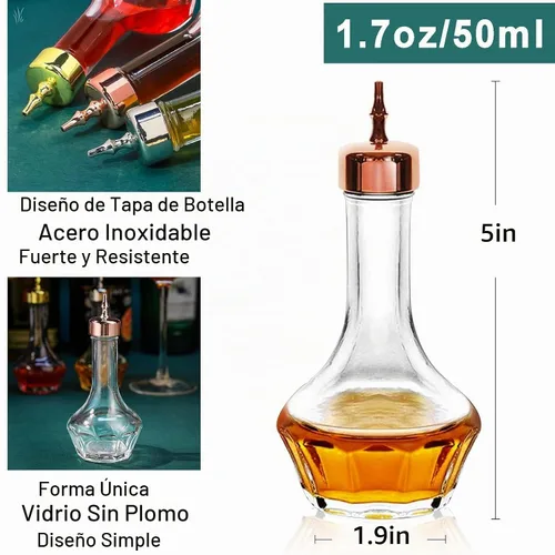 Vista 3 de SuproBarware Bitters - Juego de botellas de vidrio con tablero superior de 1.7 onzas, herramienta profesional de barra para cóctel, ideal