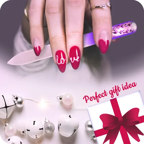 Vista 7 de GLADZY Lima de uñas de cristal checo con estuche, lima de uñas de cristal grabado para uñas naturales, superficie de grano diferente de doble cara