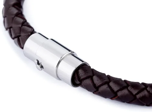 Vista 3 de FIBO STEEL 2-3 pulseras de cuero trenzado de acero inoxidable para hombres y mujeres, pulsera de muñeca de 7.5-8.5 pulgadas, Cuero, Circonita cúbica