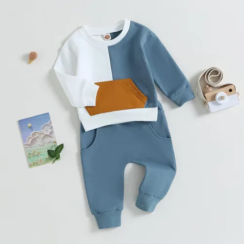 Vista 3 de Ehfomius Conjunto de 2 piezas de sudadera con cuello redondo y manga larga para bebé niño para otoño e invierno