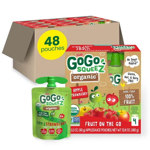 Vista 10 de GoGo squeeZ Puré de manzana orgánico y puré de fruta sin azúcar añadido, manzana manzana, bolsas de 3.2 onzas (paquete de 48), aperitivos de frutas