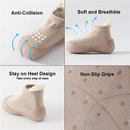 Vista 6 de Hstyle Zapatos de calcetín para bebé, zapatos para caminar, antideslizantes, suela de goma suave, para bebés, niños y niñas