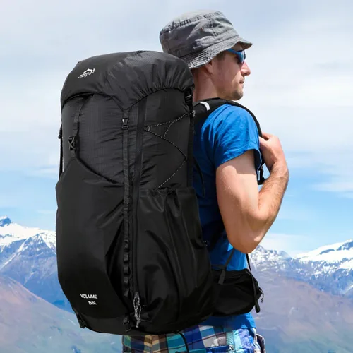 Vista 8 de IX INOXTO 55L Mochila con armazón interno resistente al agua para senderismo y camping con vejiga de agua de 3L y cubierta contra la lluvia, mochila
