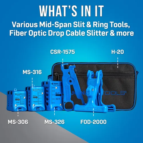 Vista 2 de Jonard Tools TK-105, Kit de herramientas de abertura y anillo de fibra óptica de alcance medio (1.2 mm - 10 mm) con estuche de transporte resistente