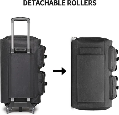 Vista 5 de seyfocnia Bolsas de ropa con ruedas, bolsa de ropa con ruedas, bolsa de ropa de viaje con compartimento para zapatos, bolsa de lona con ruedas