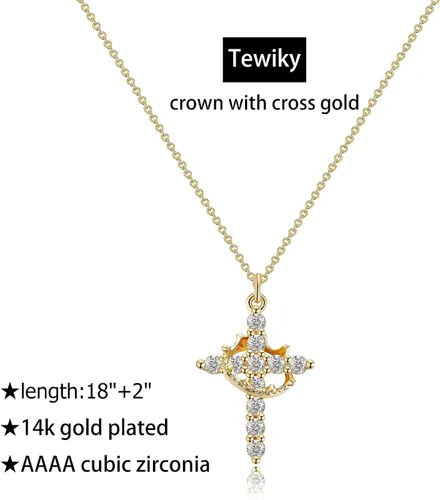 Vista 5 de Tewiky Diamond Cross Necklace for women-Dainty 14k Gold Cubic Zirconia Pendant Necklaces Simple Gold Cross Pendant Necklace Cute Tiny Gold Jewelry