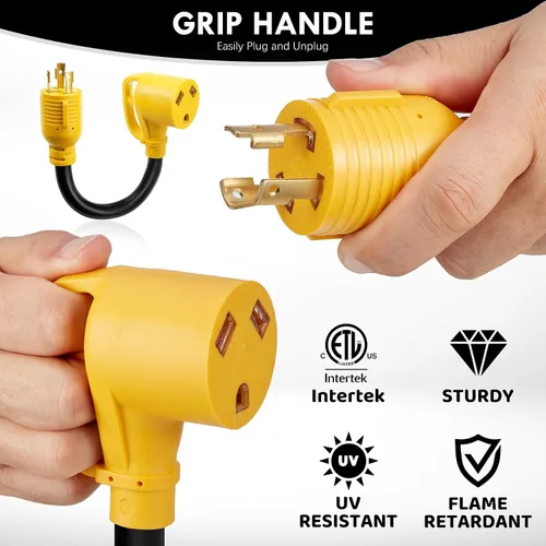 Vista 7 de Cable adaptador de generador RV de 30 amperios, adaptador de bloqueo giratorio de 30 amperios, NEMA L5-30P bloqueo giratorio macho a TT-30R hembra