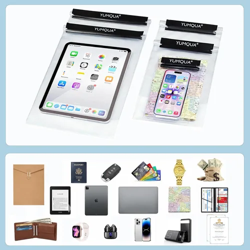 Vista 6 de Juego de 5 bolsas transparentes impermeables para documentos, mapas, cámara, teléfono móvil, llave de coche, se adapta a kayak, barco, senderismo