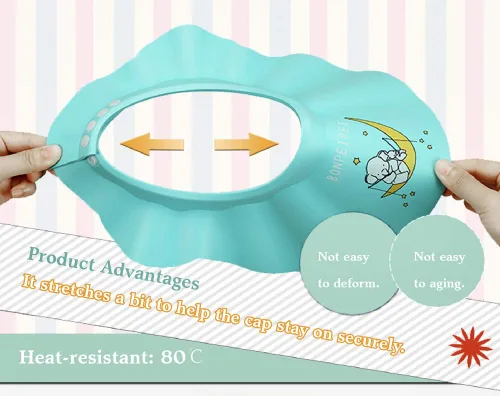 Vista 6 de Gorro de champú para baby shower, 2 piezas, ajustable, de seguridad, EVA, accesorios para visera de baño, impermeable, suave, protector de lavado