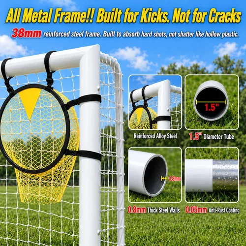 Vista 3 de Kids Soccer Goal, 12x6ft/8x6ft/6x4ft Steel Soccer Goals for Backyard Steel Goal for Kids 4–15, for Training and Match Play, Include HDPE Soccer Net