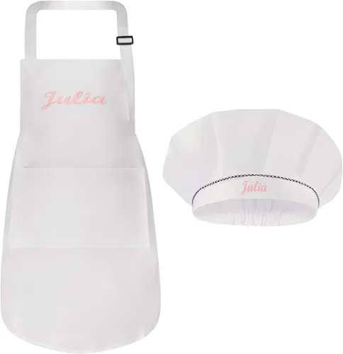 Vista 14 de Juego de delantal personalizado y sombrero de chef, bonito disfraz de chef para niños, delantales con bolsillos para cocinar, pintar, fiestas
