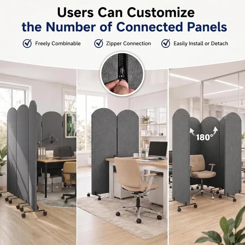 Vista 7 de 3-Panel Portable Office Partition, Acoustic Wall Divider with whiteboard Gris Oscuro