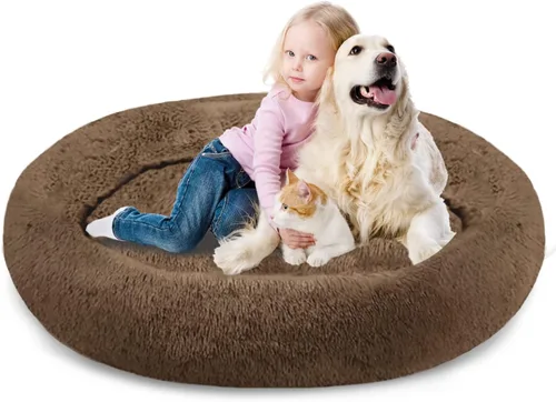Vista 22 de SAVFOX Camas de felpa calmantes para perros, cama de perro dona para perros pequeños, medianos, grandes y extragrandes, cama cómoda para perros