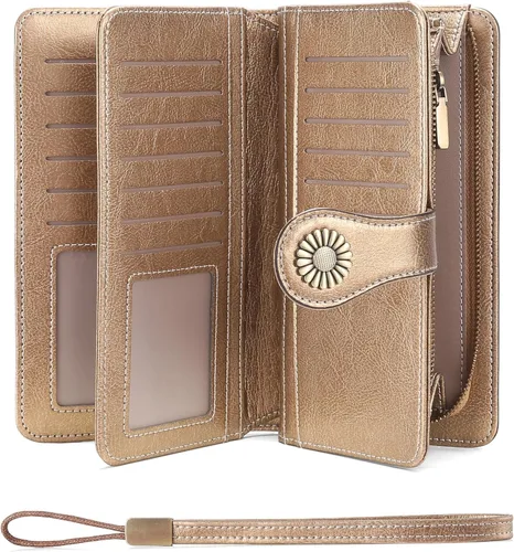 Vista 7 de SENDEFN Billeteras de cuero para mujer, tarjetero de crédito con bloqueo RFID, pulsera de gran capacidad with RFID Blocking, Large Capacity