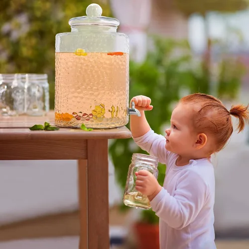 Vista 6 de Kochorie Dispensador de bebidas de vidrio de 4.6 galones con soporte y dispensador de bebidas de espita inoxidable con tapas, dispensador de bebidas