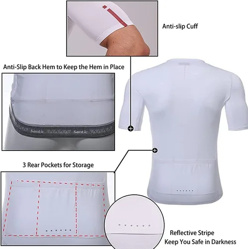 Vista 3 de Santic Camiseta de ciclismo de manga corta para hombre con 3 bolsillos traseros