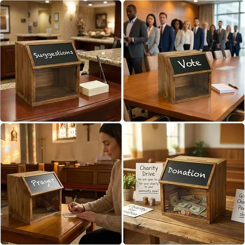 Vista 5 de MyGift Caja de madera de la donación del tarro de la punta con la etiqueta Marrón quemado rústico