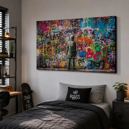 Vista 48 de ANRUOXI Arte de Pared de Graffiti, Impresión de Lienzo de Astronauta Espacial de Graffiti para Decoración de Pared, Impresiones de Arte Modernas