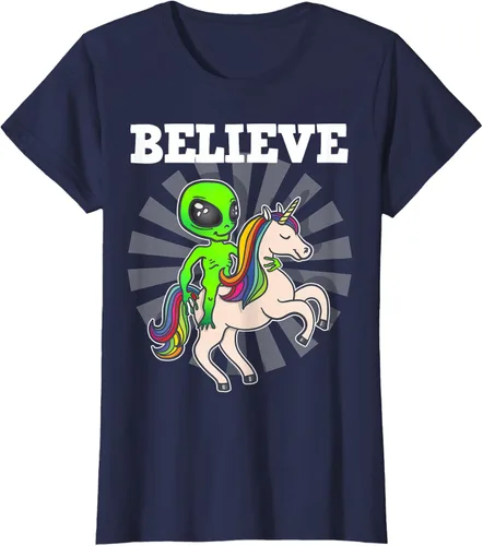 Vista 44 de Believe Space Alien Riding Unicorn - Camiseta de regalo divertida, Negro, S