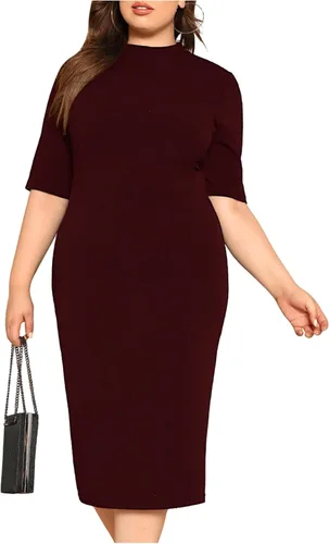 Vista 5 de Floerns Vestido midi ajustado de manga corta con cuello alto falso para mujer