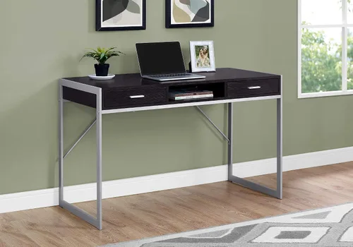 Vista 2 de Monarch Specialties Mesa contemporánea para laptop con cajones y estante para el hogar y la oficina, patas de metal, 48 pulgadas de largo, capuchino