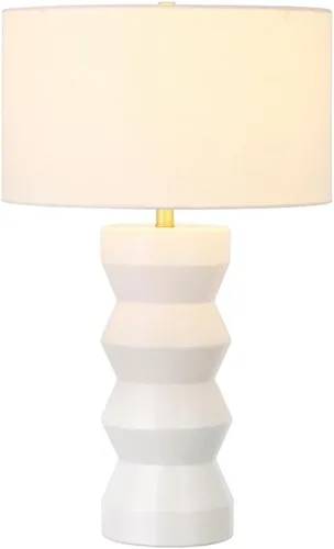 Vista 5 de Carlin - Lámpara de mesa de cerámica de 28 pulgadas de alto con pantalla de tela en blanco mate/blanco