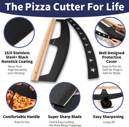 Vista 3 de Cuchilla de corte de pizza de 16 pulgadas, cuchillo de corte de acero inoxidable de grado alimenticio y afilado, a prueba de óxido, elegante mango