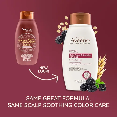 Vista 2 de Champú OGX Aveeno Color Protect Strengthen+ Moras y Quinoa, Fresco, 12 onzas líquidas