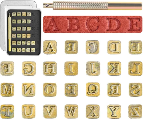 Vista 10 de BESTNULE Kit de estampado de cuero, juego de 37 piezas con 26 letras mayúsculas (0.217 in), 10 números (0.236 pulgadas) y mango de estampado