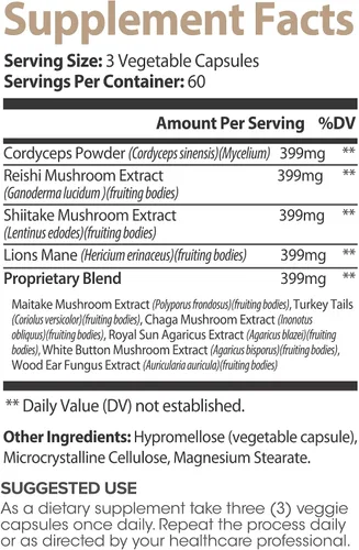 Vista 2 de Lumen Naturals Complejo de hongos para mujeres, con melena de león de 2000 mg por porción, 180 cápsulas vegetarianas, 60 porciones, fórmula sin OMG
