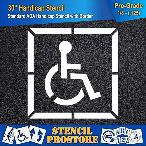 Vista 3 de Plantilla de estacionamiento – 30 pulgadas – Plantilla para discapacitados con borde (carrera de 3 pulgadas) – 42 x 42 x 1/8 pulgadas (128 mil)