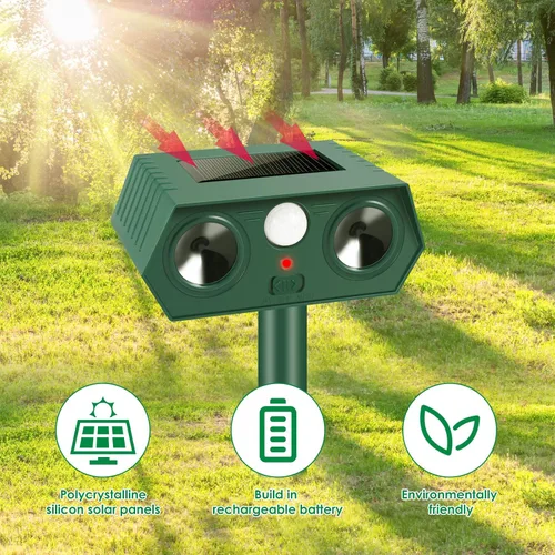 Vista 6 de Paquete de 2 repelentes ultrasónicos de animales alimentados por energía solar con detección de movimiento, disuasorio impermeable IP66 para gatos