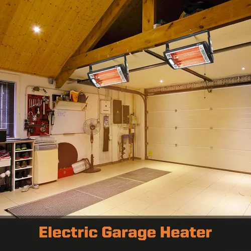 Vista 2 de Shinic Paquete de 2 calentadores eléctricos de garaje, 1500 W/750 W, calentadores radiantes con luz halógena, rotación de 90 grados, 5 ajustes