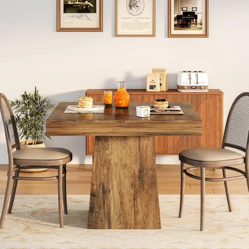 Vista 9 de LITTLE TREE Mesa de comedor para 4 personas, mesa de cocina pequeña cuadrada de 31.5 pulgadas, mesa de comedor de granja con base de pedestal Gris