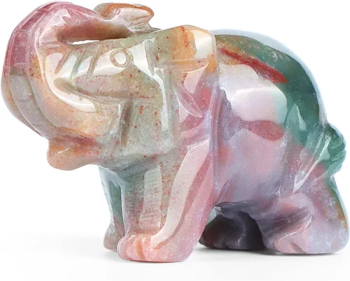 Vista 2 de Figura decorativa de elefante de 2 pulgadas, regalos para mujeres adultas, cristal de la suerte, para interiores y exteriores, jaspe oceánico