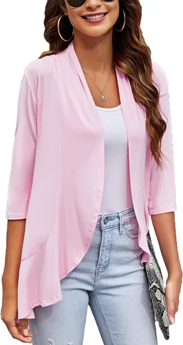 Vista 22 de Bluetime Women Open Front 3/4 Sleeve Cardigan Negro