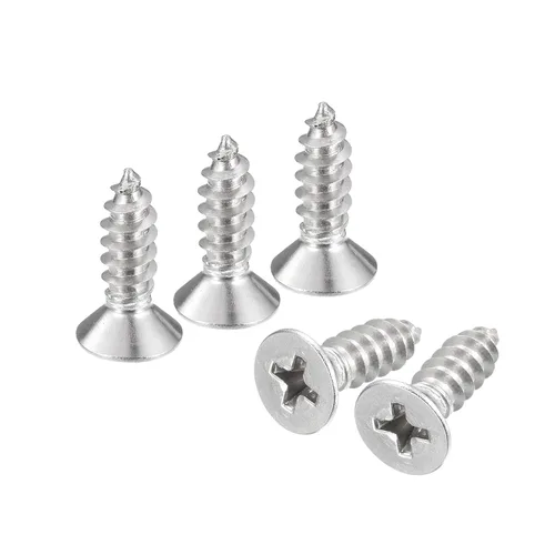 Vista 9 de uxcell Tornillos de chapa de cabeza plana #4x1, 50 tornillos de madera Phillips Drive Tornillos de acero inoxidable 304 Autoperforantes